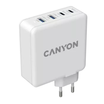 Сетевое зарядное устройство Canyon H-100W 100Вт, 2xUSB, 2xUSB type-C, Quick Charge, PD, 5A, белый (CND-CHA100W01)