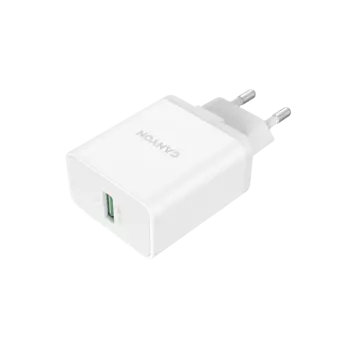 Сетевое зарядное устройство Canyon H-12 18W, 1USB, Quick Charge, 3A, белый (CNE-CHA12W)