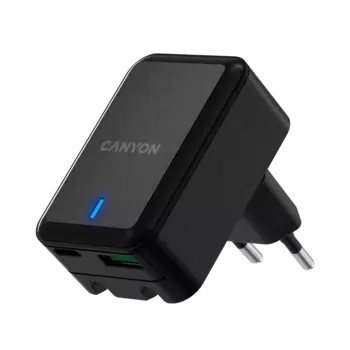 Сетевое зарядное устройство Canyon H-20T 20W, USB, USB type-C, Quick Charge, PD, 3A, черный (CNS-CHA20B)