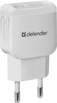 Сетевое зарядное устройство Defender EPA-13, 2USB, 2.1A, белый (83841)