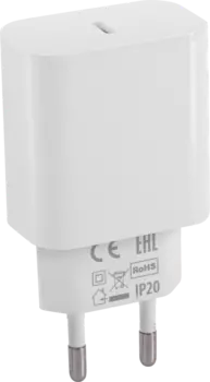 Сетевое зарядное устройство Defender UPC-30 20W, USB type-C, PD, 3A, белый (83677), Lightning/Type-C