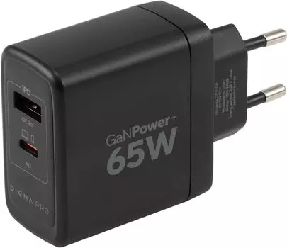 Сетевое зарядное устройство Digma Pro DPW6A 65 Вт, USB, EU, USB type-C, Quick Charge, PD, черный (DPW6A5GX11BK)