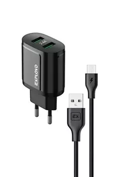 Сетевое зарядное устройство Exployd Easy EX-Z-1432 5Вт, 2xUSB, 2.4A, черный (EX-Z-1432), micro USB