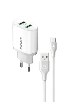 Сетевое зарядное устройство Exployd Easy EX-Z-1435 5Вт, 2xUSB, 2.4A, белый (EX-Z-1435), кабель USB Type C