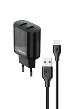Сетевое зарядное устройство Exployd Easy EX-Z-1436 5Вт, 2xUSB, 2.4A, черный (EX-Z-1436), micro USB