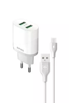 Сетевое зарядное устройство Exployd Easy EX-Z-1437 5Вт, 2xUSB, 2.4A, белый (EX-Z-1437), micro USB