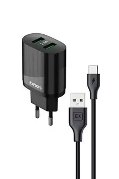 Сетевое зарядное устройство Exployd Easy EX-Z-1438 5Вт, 2xUSB, 2.4A, черный (EX-Z-1438), кабель USB Type C