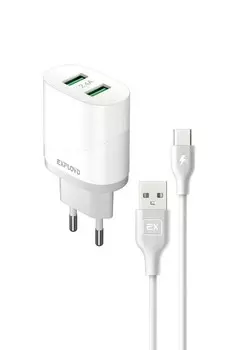 Сетевое зарядное устройство Exployd Easy EX-Z-1439 5Вт, 2xUSB, 2.4A, белый (EX-Z-1439), кабель USB Type C