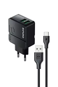Сетевое зарядное устройство Exployd Easy EX-Z-1442 5Вт, 2xUSB, 2.4A, черный (EX-Z-1442), кабель USB Type C