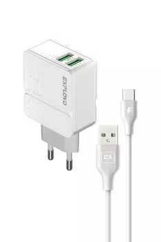 Сетевое зарядное устройство Exployd Easy EX-Z-1443 5Вт, 2xUSB, 2.4A, белый (EX-Z-1443), кабель USB Type C