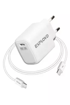 Сетевое зарядное устройство Exployd Keen EX-Z-1374 20Вт, USB type-C, Quick Charge, PD, 3A, белый (EX-Z-1374), кабель USB Type C