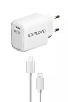 Сетевое зарядное устройство Exployd Shaft EX-Z-1337 20Вт, USB type-C, Quick Charge, PD, 3A, белый (EX-Z-1337), Lightning 8pin