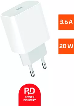 Сетевое зарядное устройство GoPower GPPD06 20 Вт, EU, USB type-C, PD, белый (00-00022766)