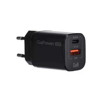 Сетевое зарядное устройство GoPower GPQC09 35 Вт, USB, EU, USB type-C, Quick Charge, PD, черный (00-00028403)