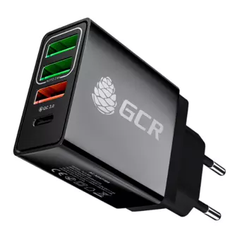 Сетевое зарядное устройство Greenconnect 18 Вт, 3xUSB, EU, USB type-C, Quick Charge, PD, черный (GCR-52884)