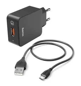 Сетевое зарядное устройство Hama H-178336, 1USB, Quick Charge, 3A, черный (00178336), кабель microUSB