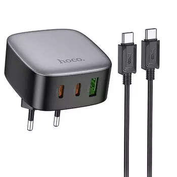 Сетевое зарядное устройство Hoco Amanecer CS33A 30 Вт, USB, EU, 2xUSB type-C, Quick Charge, PD, черный (6942007617536), кабель type-C/type-C