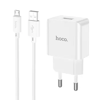 Сетевое зарядное устройство Hoco C106A Leisure 10.5 Вт, USB, EU, белый (6931474783905), кабель microUSB