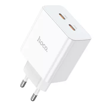 Сетевое зарядное устройство Hoco C108A 35 Вт, EU, 2xUSB type-C, Quick Charge, PD, белый (6931474784438)