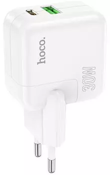 Сетевое зарядное устройство Hoco C111A 30 Вт, USB, EU, USB type-C, Quick Charge, PD, белый (6931474790866)
