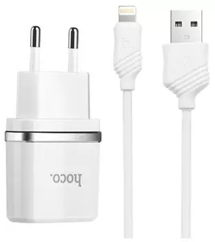 Сетевое зарядное устройство Hoco C11, 1USB, 1A, белый, кабель Lightning