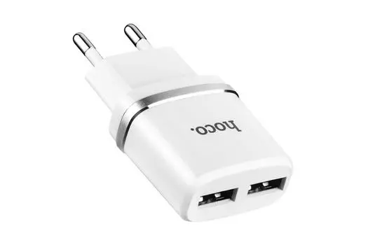 Сетевое зарядное устройство Hoco c12, 2USB, кабель Lightning, 2.4A, белый, кабель Lightning