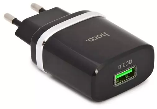 Сетевое зарядное устройство Hoco C12Q 18 Вт, USB, Quick Charge, PD, 3А, черный (6931474716255)