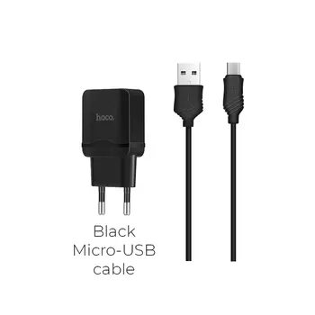 Сетевое зарядное устройство Hoco C22A, 1USB, 2.4A, черный (6957531067467), кабель microUSB