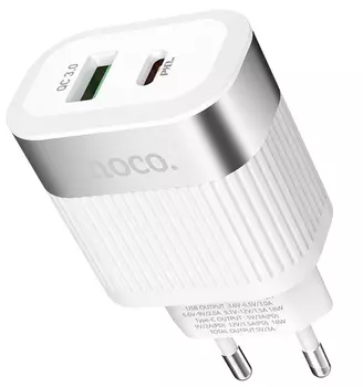 Сетевое зарядное устройство Hoco C58A 20W, 2USB, USB/USB type-C, USB type-C, Quick Charge, PD, 3A, белый