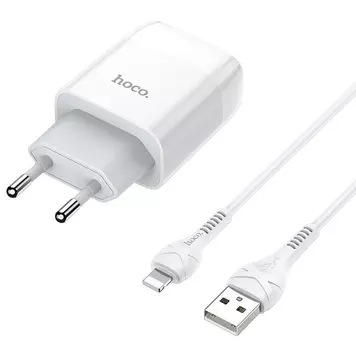 Сетевое зарядное устройство Hoco C72A Glorious 10W, 1USB, 2.1A, белый, кабель Lightning