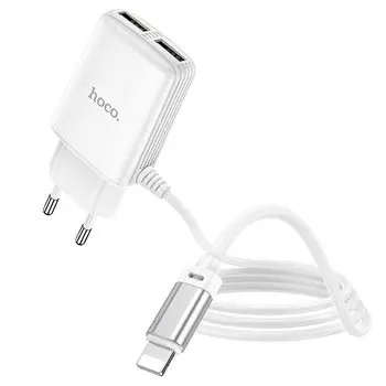 Сетевое зарядное устройство Hoco C82A Real power, 2xUSB, 8-pin Lightning, 2.4A, белый (29019)