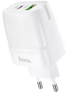 Сетевое зарядное устройство Hoco C85A 20W, 2USB, USB type-C, Quick Charge, PD, 3A, белый