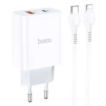 Сетевое зарядное устройство Hoco C97A 20Вт, USB, USB type-C, Quick Charge, PD, 3A, белый, USB Type-C - Lighting 8-pin