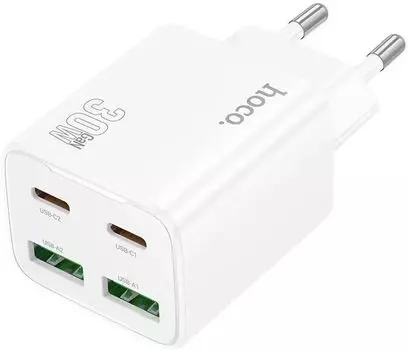Сетевое зарядное устройство Hoco Fundador N56 30 Вт, 2xUSB, EU, 2xUSB type-C, PD, белый (32508)