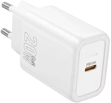 Сетевое зарядное устройство Hoco Gentle N60 20 Вт, EU, USB type-C, Quick Charge, PD, белый (44228), кабель type-C/type-C