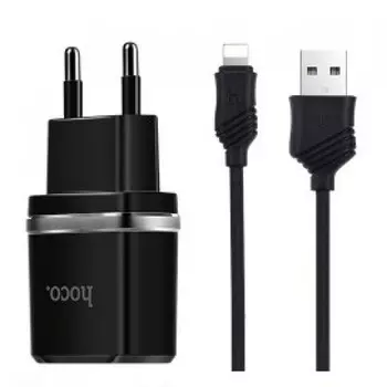 Сетевое зарядное устройство Hoco HC-64107 C12 12W, 2xUSB, черный (1882754), Lightning 8pin