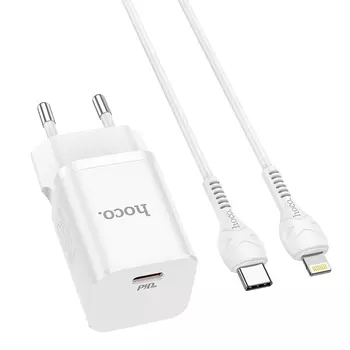 Сетевое зарядное устройство Hoco N19 Rigorous 25W, 1, Quick Charge, PD, 3A, белый (6931474751997), USB Type-C - Lighting 8-pin