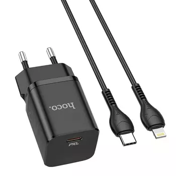 Сетевое зарядное устройство Hoco N19 Rigorous 25W, 1, Quick Charge, PD, 3A, черный (6931474751980), USB Type-C - Lighting 8-pin
