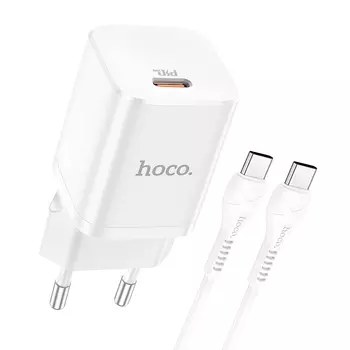 Сетевое зарядное устройство Hoco N19 Rigorous 25W, USB type-C, Quick Charge, PD, 2.77A, белый (6931474752017), USB Type-C - USB Type-C