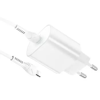 Сетевое зарядное устройство Hoco N22 Jetta 25Вт, USB type-C, Quick Charge, PD, 3A, белый (213949), Lightning 8pin