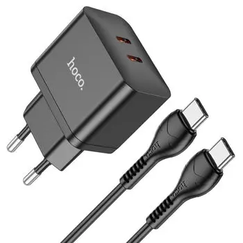 Сетевое зарядное устройство Hoco N29 Triumph 35Вт, 2xUSB type-C, Quick Charge, PD, 3A, черный, USB Type-C - USB Type-C