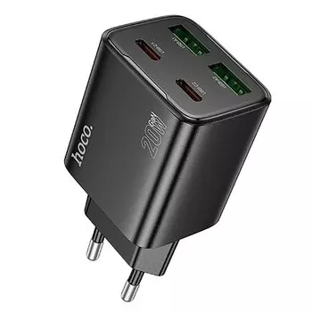 Сетевое зарядное устройство Hoco N55 20 Вт, 2xUSB, EU, 2xUSB type-C, Quick Charge, PD, черный (6942007632430)