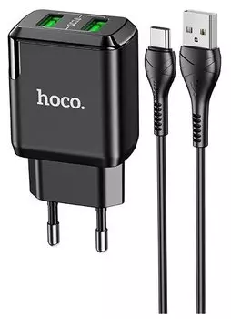 Сетевое зарядное устройство Hoco N6 15W, 2USB, Quick Charge, 2A, черный