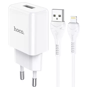 Сетевое зарядное устройство Hoco N9 Especial, 1USB, 2.1A, белый (6931474742056), кабель Lightning
