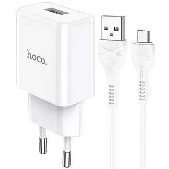 Сетевое зарядное устройство Hoco N9 Especial, 1USB, 2.1A, белый (6931474742063), кабель microUSB