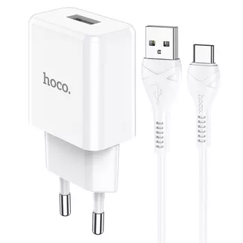 Сетевое зарядное устройство Hoco N9 Especial, 1USB, 2.1A, белый (6931474742070), кабель USB Type C