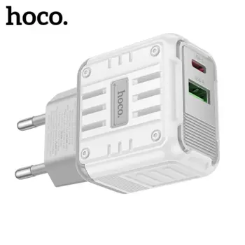 Сетевое зарядное устройство Hoco Rock C135A 20 Вт, USB, EU, USB type-C, Quick Charge, PD, белый (6942007627238), кабель Lightning/Type-C