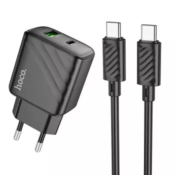 Сетевое зарядное устройство Hoco Sunlight CS23A 30 Вт, USB, EU, USB type-C, Quick Charge, PD, черный (6942007609968), кабель type-C/type-C
