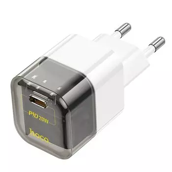 Сетевое зарядное устройство Hoco Transparent C125A 20 Вт, EU, USB type-C, Quick Charge, PD, черный/белый (6931474798336)