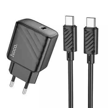 Сетевое зарядное устройство Hoco Value CS22A 30 Вт, EU, USB type-C, PD, черный (6942007609937), кабель type-C/type-C